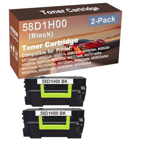 2-Pack Compatible High Capacity MX822ade MX822adxe MX824ade MX824adxe MX826ade MX826adxe Printer Toner Cartridge Replacement for 58D1H00, 58D0HA0, 58D1H0E Printer Cartridge (Black) -  Cuxwill, ZYM-35827