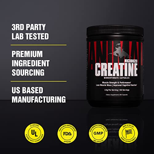 Animal Micronized Creatine Monohydrate Capsules - 300 Caps, 2500Mg Per Serving - Micronized Creatine Monohydrate For Muscle Growth, Strength, And Endurance - 150 Servings #TOP5