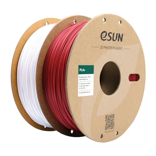 Image of eSUN PLA+ Filament 1.75mm, 3D Printer Filament PLA Plus, Dimensional Accuracy + /- 0.03mm, 1KG per Spool, 2 Spools 3D Printing Filament, Fire Engine Red + Cold White