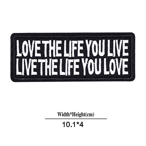 U-Sky Sew or Iron on Clothing Patches, 3pcs Funny Patches Love The Life You Live, Live The Life You Love Iron Patches for Motorcycle Biker Jackets, Jeans, Vest, Backpacks, Size: 3.97x1.57 Inch - Thumbnail 3