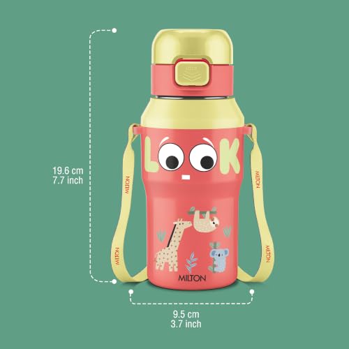 Image of Milton Steel Helio 400 Thermoware Water Bottle 370 ml with One Touch Safety Lock & Twin Lid Sip or Gulp, Long Hours Hot & Cold, Leak Proof, ISI Certified, PU Insulated, for Kids, School, Pastel Yellow