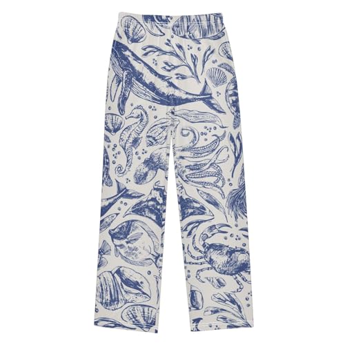 Boys' Pants Sea Blue Whale Dolphin Turtle Long Bottoms Jogger Pants Elastic Waist Trousers with Pockets S-XL
