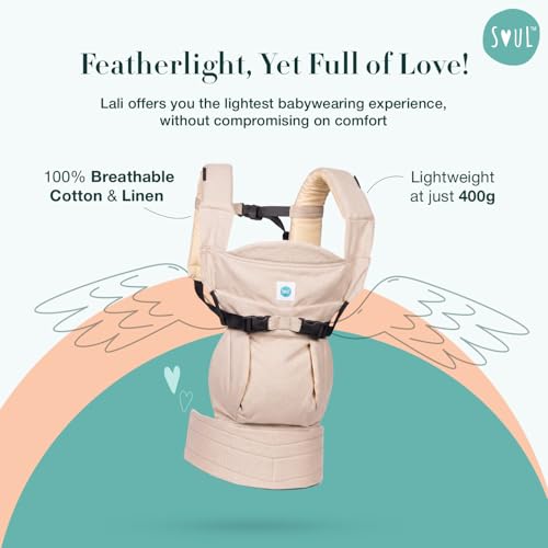 Image of Soulslings 4-in-1 Lali Baby Carrier Bag, 100% Cotton - Oat | Compact & Lightweight (400g) | Adjustable for 0-24 Months (4-15kg) | Machine Washable & Handwashable | Breastfeeding Friendly |