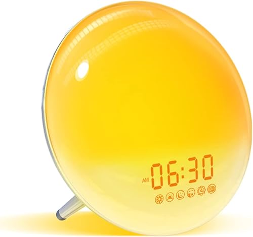 ALANAS Sunrise Alarm Clock, Wake Up Light with Dual Alarms, Sunrise and Sunset Simulation Clocks for Kids Bedroom, FM Radio, 7 Color Nightlight,