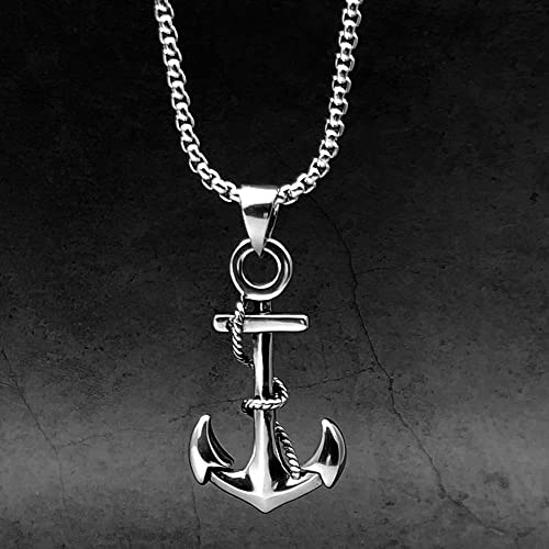 Bahamut Mens Nautical Anchor Necklace For Men Boys Vintage Cool Navy Anchor Pendant Stainless Steel Jewelry With Rope Link Chain Gift For He (Silver) #TOP6