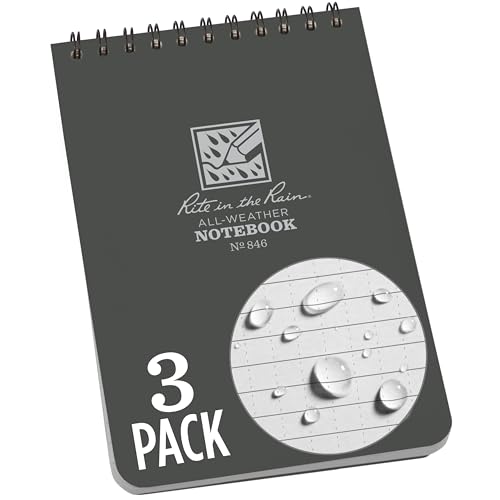 Rite in the Rain Weatherproof Top-Spiral Notebook, 4" x 6", Gray Cover, Universal Pattern, 3 Pack (No. 846-3)