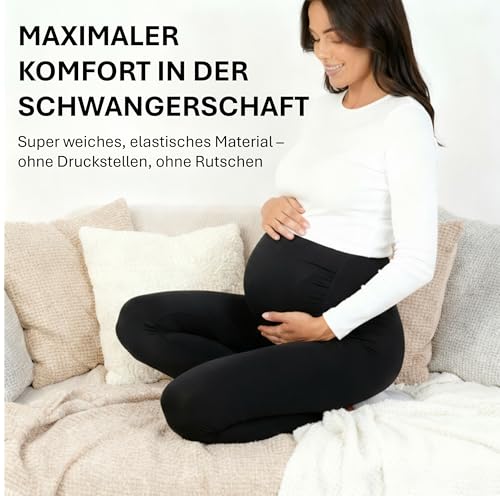 Everwoman Schwangerschaftsleggings | Blickdichte Umstandsleggings (High Waist) stützt den Babybauch - elastisch bequem & weich | Umstandsmode für Jede Phase (Schwarz M)
