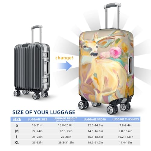 White Deer With Flowers And Leaves Elastic Travel Luggage Covers Dustproof Scratch-Resistant Suitcase Protector Fit 22-24 Inch4