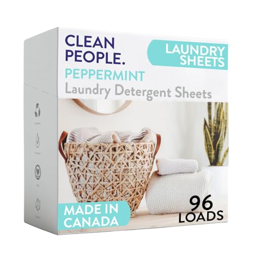 The Clean People Laundry Detergent Sheets - Laundry Soap - Ultra Concentrated, Recyclable Packaging, Stain Fighting - Peppermint, 96 Pack