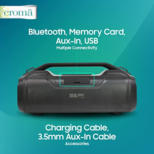 Image of Croma Portable Bluetooth Boombox Speaker with 40W Audio Output, Multiple connectivity: Built in mic and RGB Party Lights, Type-C Charging Port (12 Months Warranty) (CREMP1902sBTBB, Black)