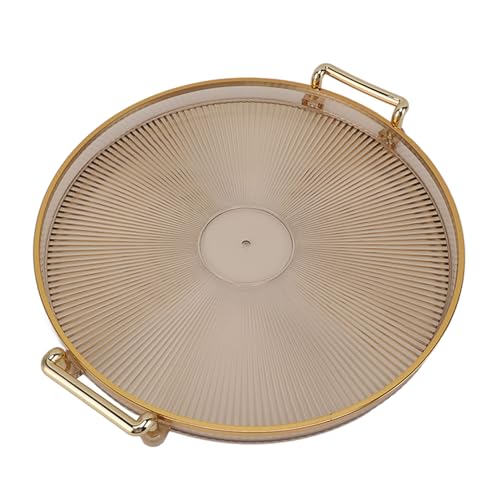 Round Decorative Tray with Gold Handles - Multi Functional Golden Rim Serving Tray for Fruit Desserts, Round Tray with Gold Handle (Succinite)