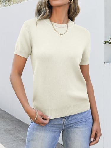 Image of ANRABESS Womens Short Sleeve Sweaters Wool Blend Crew Neck Sweater Shirts Business Casual Work Tops 2026 Summer Outfits