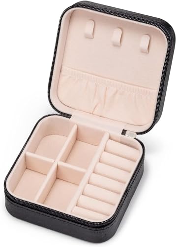 Image of Ballotte Leather Jewelry Organizer Box For Necklaces, Bracelets, Earrings, Rings And More, Small, Pink (Black)