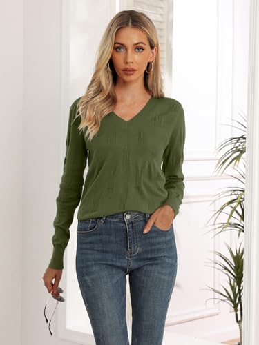 Image of Yincro Women V Neck Long Sleeve Soft Sweater Knit Casual Pullover Top