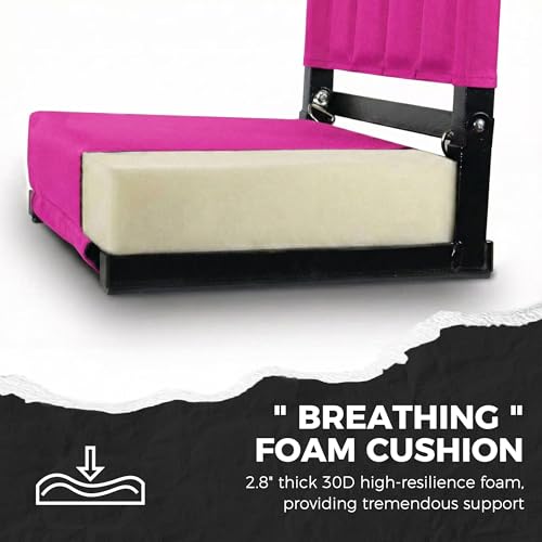 Image of SPORT BEATS Stadium Seats with Back Support Bleacher Chairs with Back and Cushion Thick Padded Bleacher Seats Includes Shoulder Strap Pink 1pc Regular - 17 inch W x 12 inch D x 16.5 inch H