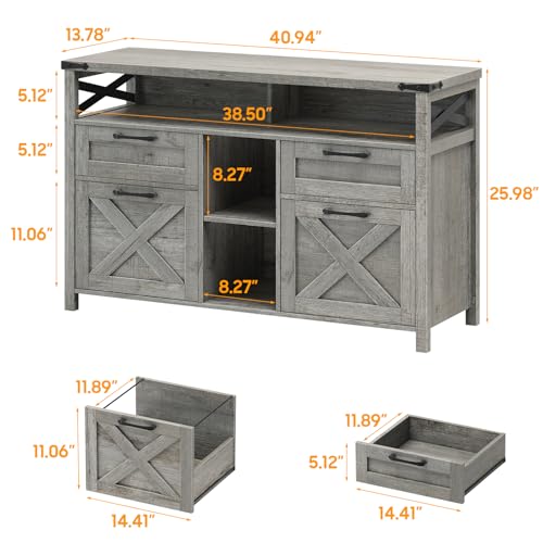 Halitaa Filing Organization Storage Cabinets 4 Drawer with Adjustable Shelf, Lateral Filing Cabinet with Open Storage Shelf for Home Office, Farmhouse File Cabinets for Hanging Files Letter/A4.Gray - Thumbnail 2