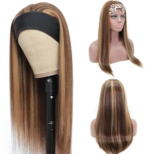 Image of Aiterina Straight Headband Wig Human Hair 4 /27 Highlight Headband Wigs for Black Women Machine Made Human Hair Wig 150% Density 4 /27 Highlight Wig 16 Inch