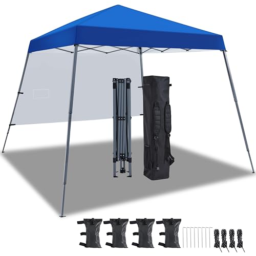 Yaheetech Pop Up Gazebo 3x3M with 1 Side Panel, Portable Backpack Bag, 4 Sandbags, 4 Ropes & 8 Stakes, Slant Leg, Blue