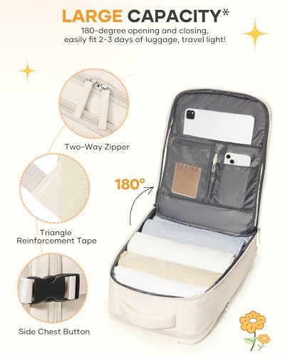 Image of coofay Beige Travel Backpack For Women Men Airline Approved Personal Item Carry On Flight Approved Waterproof Backpack For Traveling On Airplane Weekender Travel Bag