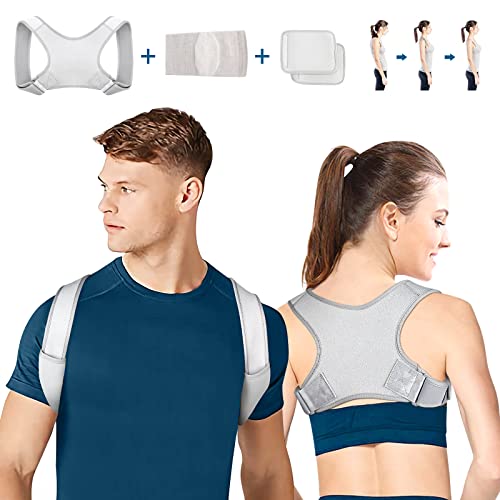 Correcteur de posture dos respirant et réglable correcteur de posture, correcteur de posture dos épaules pour homme et femme, dos droit, soulager la douleur et améliorer (Gris clair) Cover