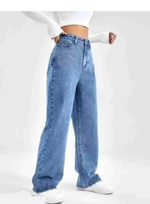 Image of Trendy Casual Cotton Blend Jeans Straight Fit for Women Girls Single Button Design