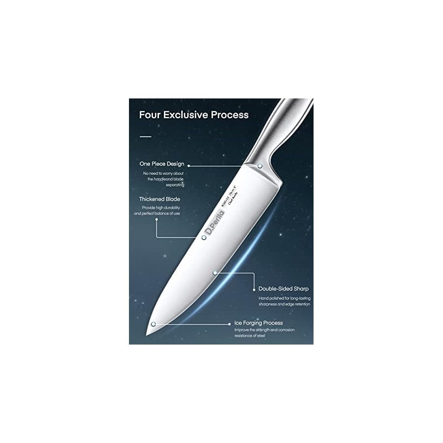 D.Perlla Knife Set, 14 Pieces Kitchen Knife Set with Clear Acrylic Knife Holder, Stainless Steel Super Sharp Chef Knife with Hollow Handle in One Piece Design