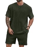 QUNERY Conjunto Verano Hombre 2 Piezas Camiseta+Shorts Chándal Hombre Verano con Bolsillos Chandal Hombre para Fútbol Baloncesto Tenis Jogging S-XXL Verde Militar XXL