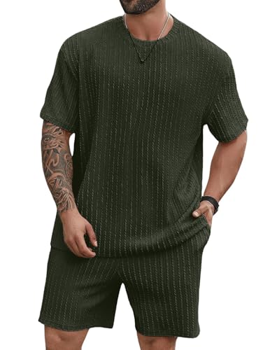 QUNERY Tuta Uomo Estiva 2 Pezzi Tuta Ginnastica Uomo Jogging Casual Spiaggia Tute Sportive Uomo Verde Militare L