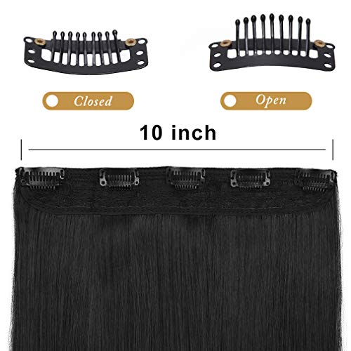 REECHO 24" Straight Clips in hair extensions Clips on HE008 Hairpieces Synthetic Hair Extensions for Women 5 Clips per Piece - Natural Black