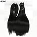 DÉBUT Synthetic Hair 6 Bundles with Simple Closure Yaki Straight Weave Heat Resistant Kinky Straight 7pcs High Temperature Fiber 16 18 20 Inch 250g for Full Head 1B Black