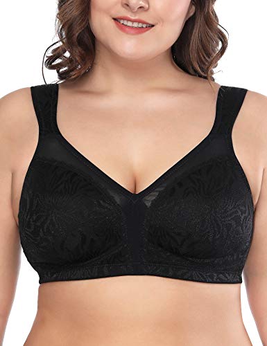 Deyllo Women's Full Coverage Plus Size Comfort Minimizer Bra Wirefree Non Padded(Black,40DD)