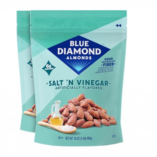 Blue Diamond Almonds Salt N' Vinegar Flavored Snack Nuts, 16 Oz Resealable Bag (Pack of 2)