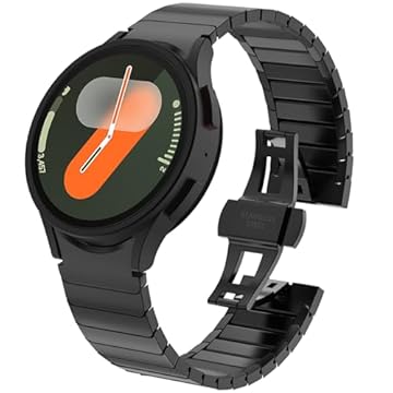 WINGLE Pulseiras de metal para Samsung Galaxy Watch 7 6 5 4 Galaxy Watch 6 Classic/5 Pro/4 Classic/FE para homens de 47 mm, 43 mm, 45 mm, 44 mm, 40 mm, 46 mm e 42 mm, sem lacunas, Sem lacunas - preto