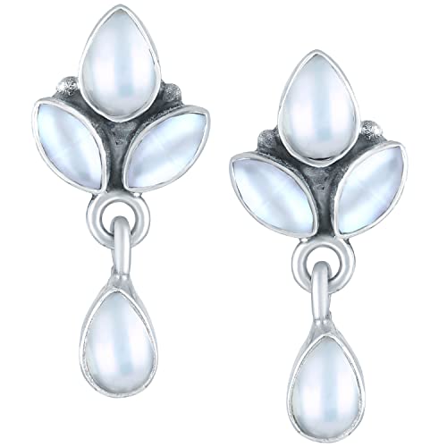 Aheli 925 Sterling Silver Oxidised Finish Anti Tarnish White Pearl Drop Earrings For Women Girls Stylish Regular Wear (White) #TOP15