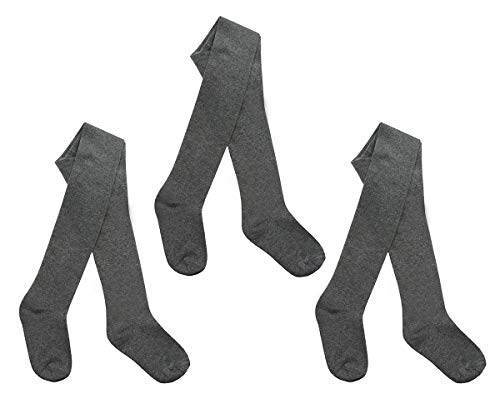 I.L.C.K Girls 3 Pairs Back To School Plain Cotton Rich Tights Grey 5-6 Years