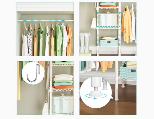 Ulif M1 Closet Storage Organizer System, 6 Tiers Heavy Duty Metal Garment Rack With 3 Expandable Hanger Rods, Wall Mounted Space Saver Suits From 3.3-8.7 Ft. Width, 71.2”H X 14”D, 700Lbs, White #TOP4