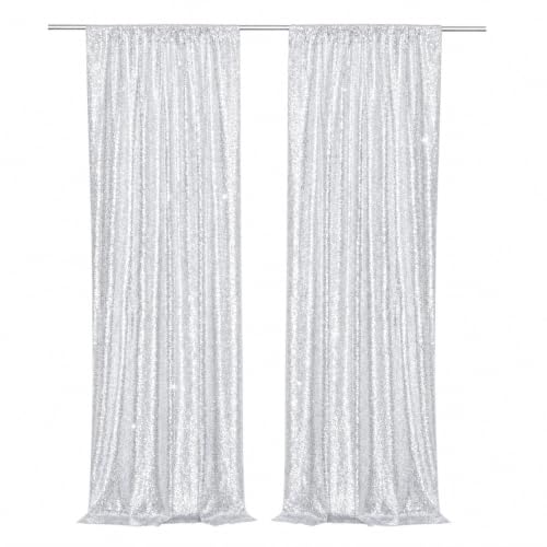 PartyDelight Silver Sequin Backdrop Curtains 2x8ft 2 Panels