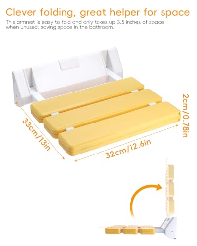 FreeTec Duschklappsitz Duschsitz Klappbar Wandmontage Belastbar bis 130kg Tragkraft Zusammenklappbar Duschhocker Dusche Sitzgelegenheit Stuhl Gelb