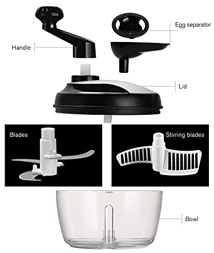 Keouke Vegetable Food Chopper Cutter-Heavy Duty Chopper (7 Cups) Hand Crank Processor Chops Onion,Nuts,Fruits,Chilli With Egg White Separator #TOP3