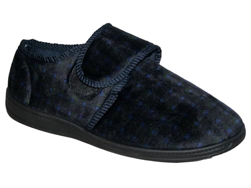 footloose.shoes Diabetic Orthopedic Men's Easy Close Wide-Fitting Touch Close Bar-strap Shoe Slippers Sizes 6-14 (Blue Extra Wide, UK Footwear Size System, Adult, Men, Numeric, X-Wide, 9)