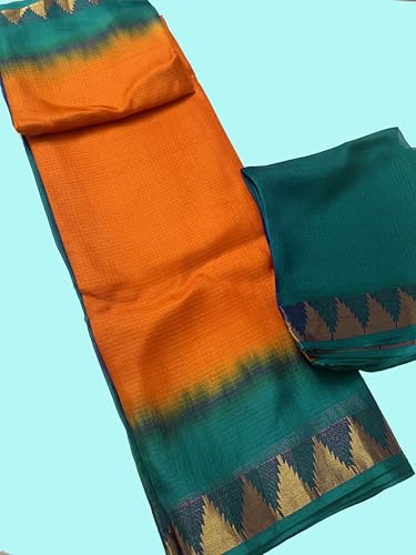 Image of Women's Bhagalpuri Pure Kota Doria Silk Net Saree With Temple Zari Border and Running Blouse Piece