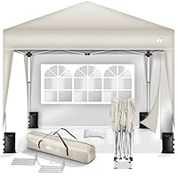tillvex Paviljoen, 3 x 3 m, waterdicht, pop-upvouwtent, in hoogte verstelbaar, tuintent, uv-bescherming 50 , partytent met tas (beige, met 2 zijpanelen
