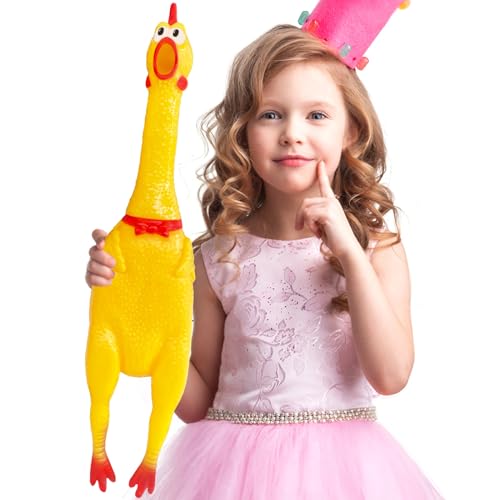 Xeehwb Pollo de Goma Enorme Loco de 22 Pulgadas, Juguetes de Pollo Amarillo para apretar, Juguetes chirriantes para Perros, Broma de graznido, Regalo novedoso de Broma