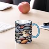 DZBDWZXH Sky Blue Handle Ceramic Coffee Mugs 11oz, (Pebble Stone) Print Restaurant Coffee Mug for Coffee,Cappuccino,Tea,Cocoa,Cereal - Image 7