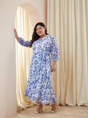 Image of Miss Chase A+ Women's V-Neck Three-Quarter Sleeve Floral Wrap Chiffon Midi Dress