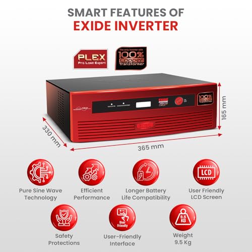 Image of Exide Inverter & Battery Combo for Home, Office & Shops - GQP12V900 (900VA /12V) Pure Sine Wave Inverter + INVA Master IMTT1500 150Ah Tall Tubular Battery | 42M Inverter & 60M Battery Warranty