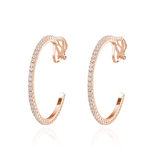 Yoqucol 4.3Cm(1.7In) Rose Gold Clip On Hoop Earrings Cubic Zirconia Non Pierced Ears Hoops For Women Girls #TOP15