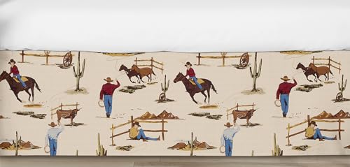 Sweet Jojo Designs Brown Western Cowboy Boy Baby Crib Skirt Bed Dust Ruffle Bedskirt for Nursery Straight Flat - Wild West Southern Charm Country South Horse Cow Animal Chocolate Tan Red and Blue