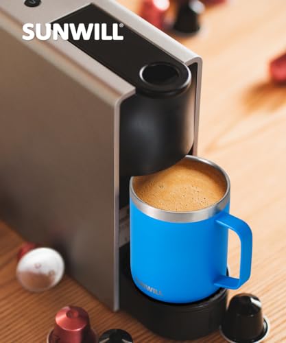 Image of SUNWILL Insulated Coffee Mug with Lid, Travel Tumbler with Handle, 14 oz Stainless Steel Cup for Camping, Office, Home, Powder Coated Royal Blue