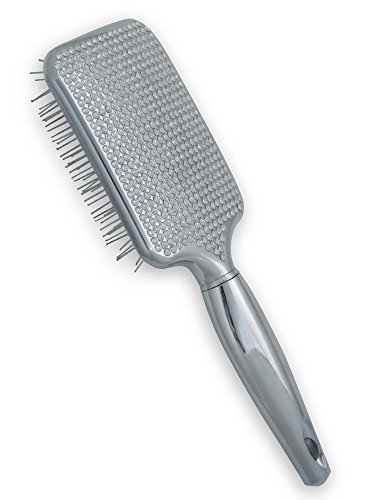 Paddle Hair Brush for Detangling & Styling - Ideal for Blow-Dry, Straighten, Comb All Hair Types - Bling Design (Silver)